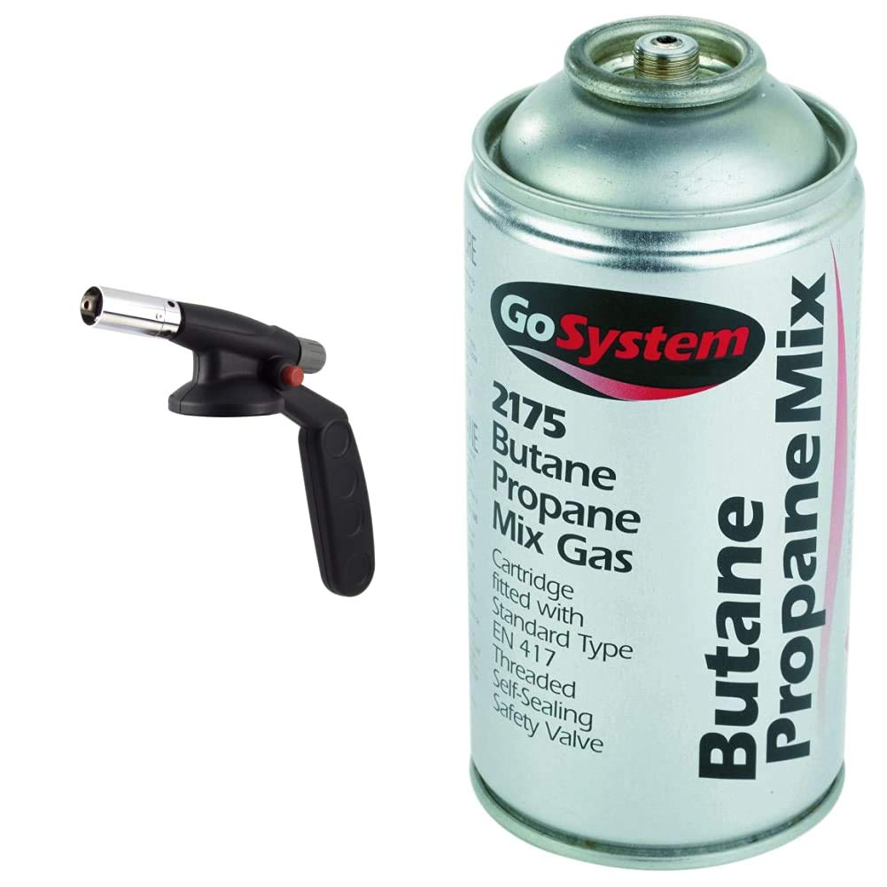 Auto Start Blow Torch & Butane/Propane (70:30) Mix Gas Cartridge - Silver, 170 g