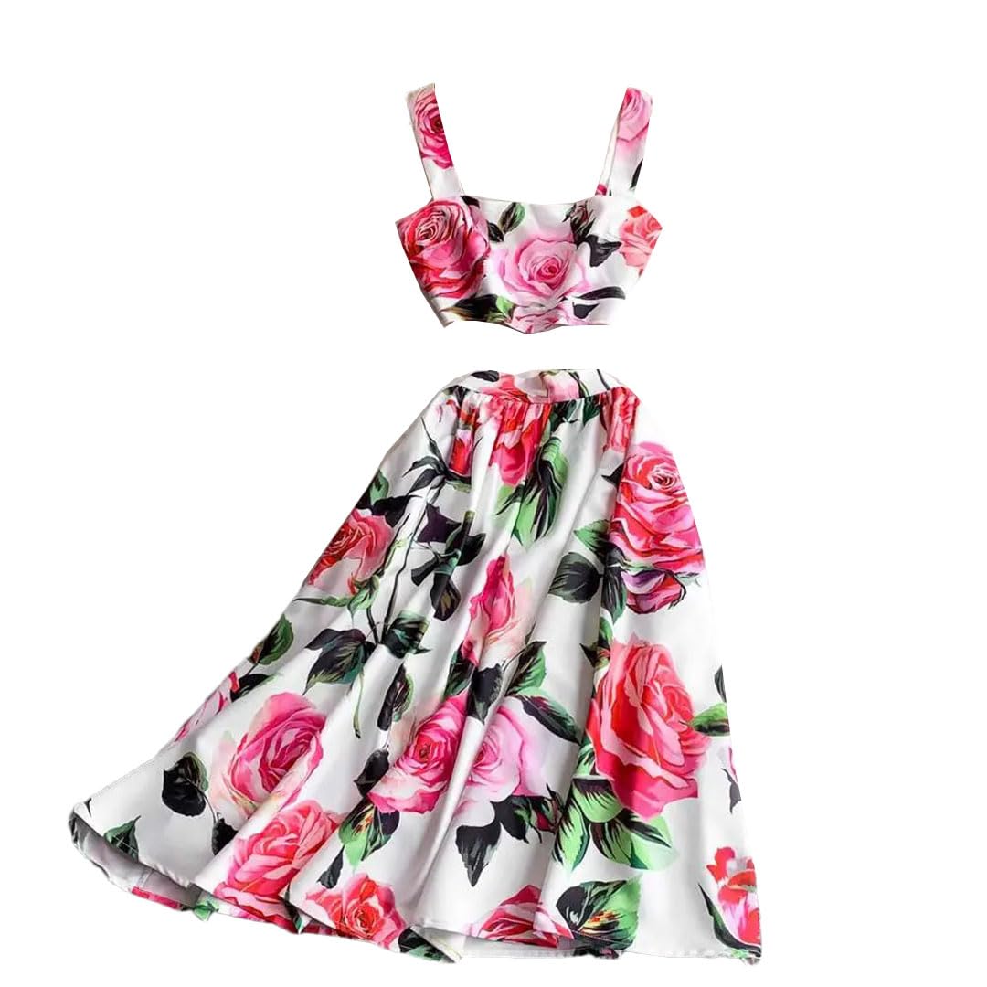 Vestido largo de playa sexy floral para mujer, top corto, chaleco de vacaciones con estampado midi