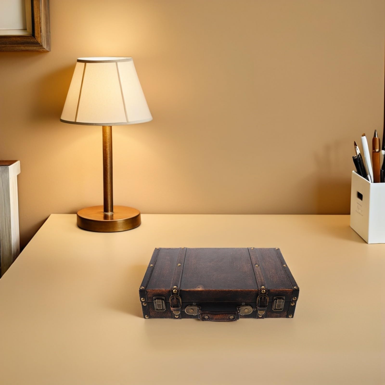 PRETYZOOM Vintage Handkoffer Dekobox und Pu Braun für Wohnzimmer
