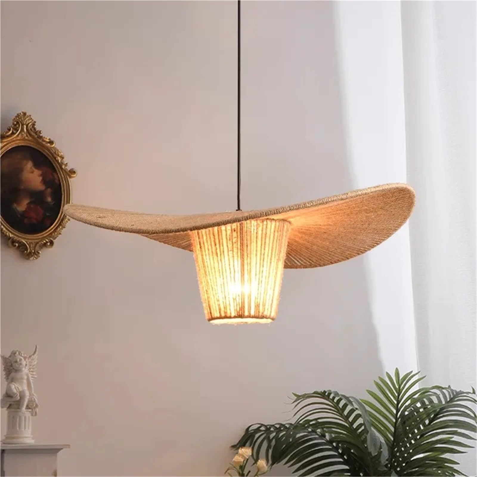 KXEcoLife Retro Hat Hemp Rope Pendant Lights Restaurant Dining Room Nordic Chandelier Lighting Decor Loft Hanging Lamps