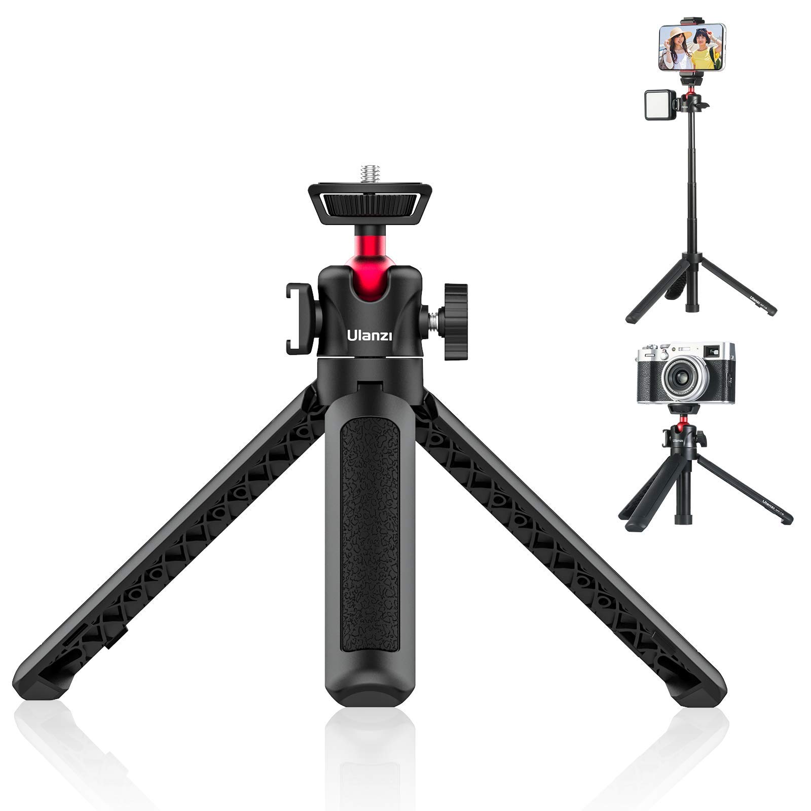 UURig MT-16 Extendable Tripod - 4 Levels Adjustment, Mini Tripod with 360° Metal Ballhead, Cold Shoe, Camera/Phone Holder - Black