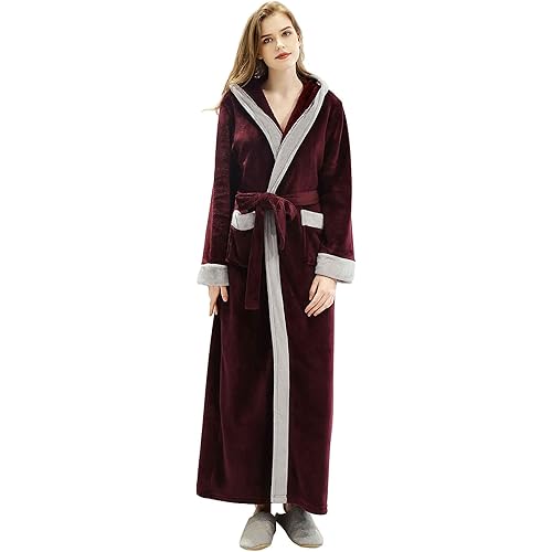 Artfasion Women Robes Long Soft Hooded Bathrobes Sleepwear Winter Warm Ladies Housecoat Gift Robe