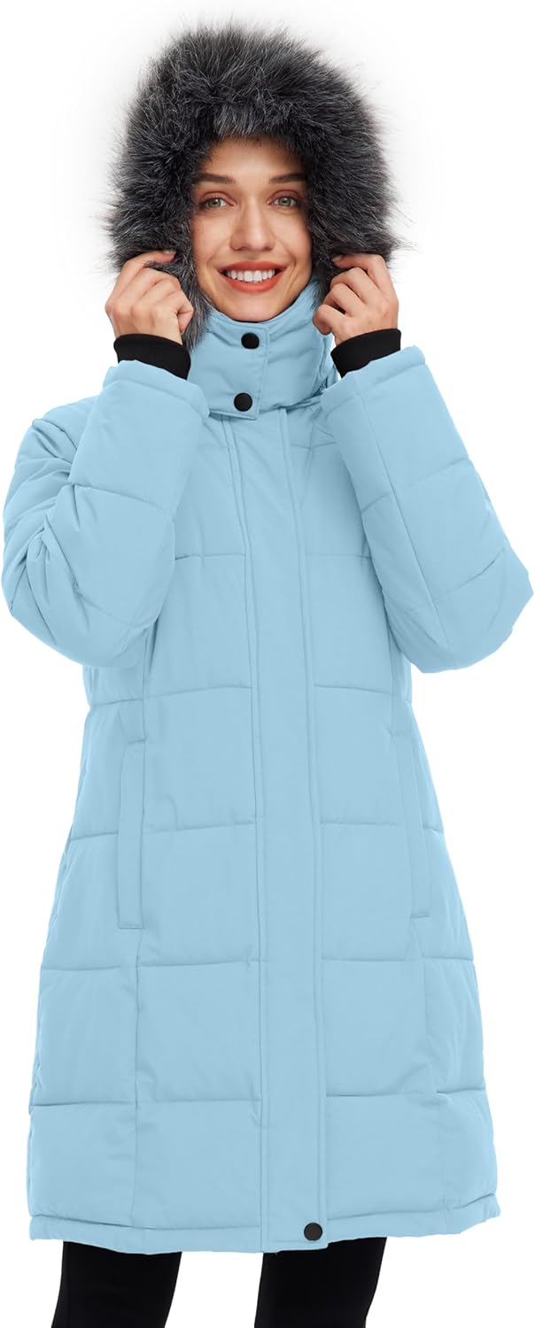 wantdo Women's Waterproof Winter Coat Warm Long Puffer Jackets with Faux Fur Hood Thicken Parka - Image 2