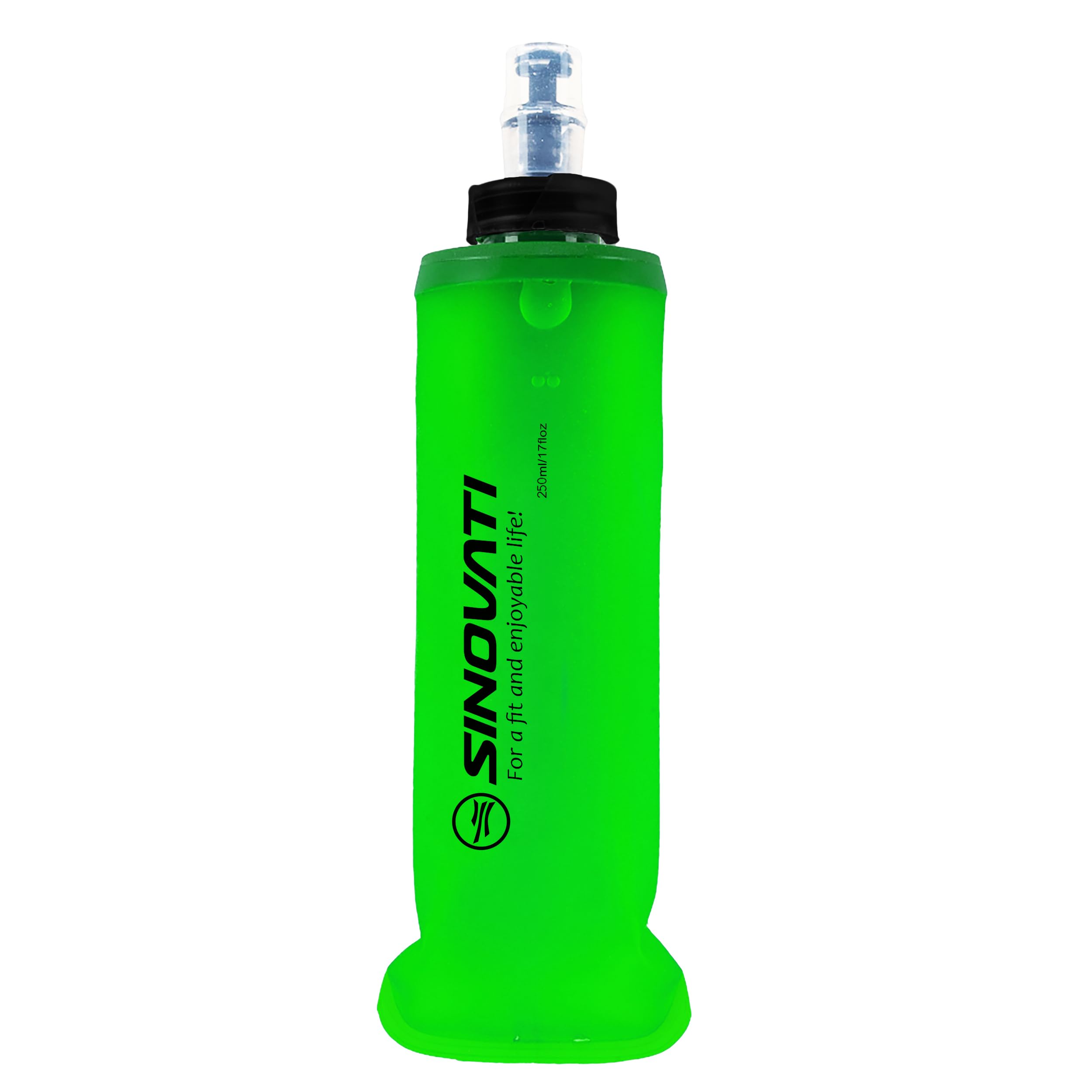 SINOVATI TPU Foldable Water Bottles, Soft Flask, Water Bottle, BPA-Free Sports Bottle for Hydration Backpack, Bicycle, Hiking, Jogging, Trekking, Camping and Climbing (Green, 250ml)