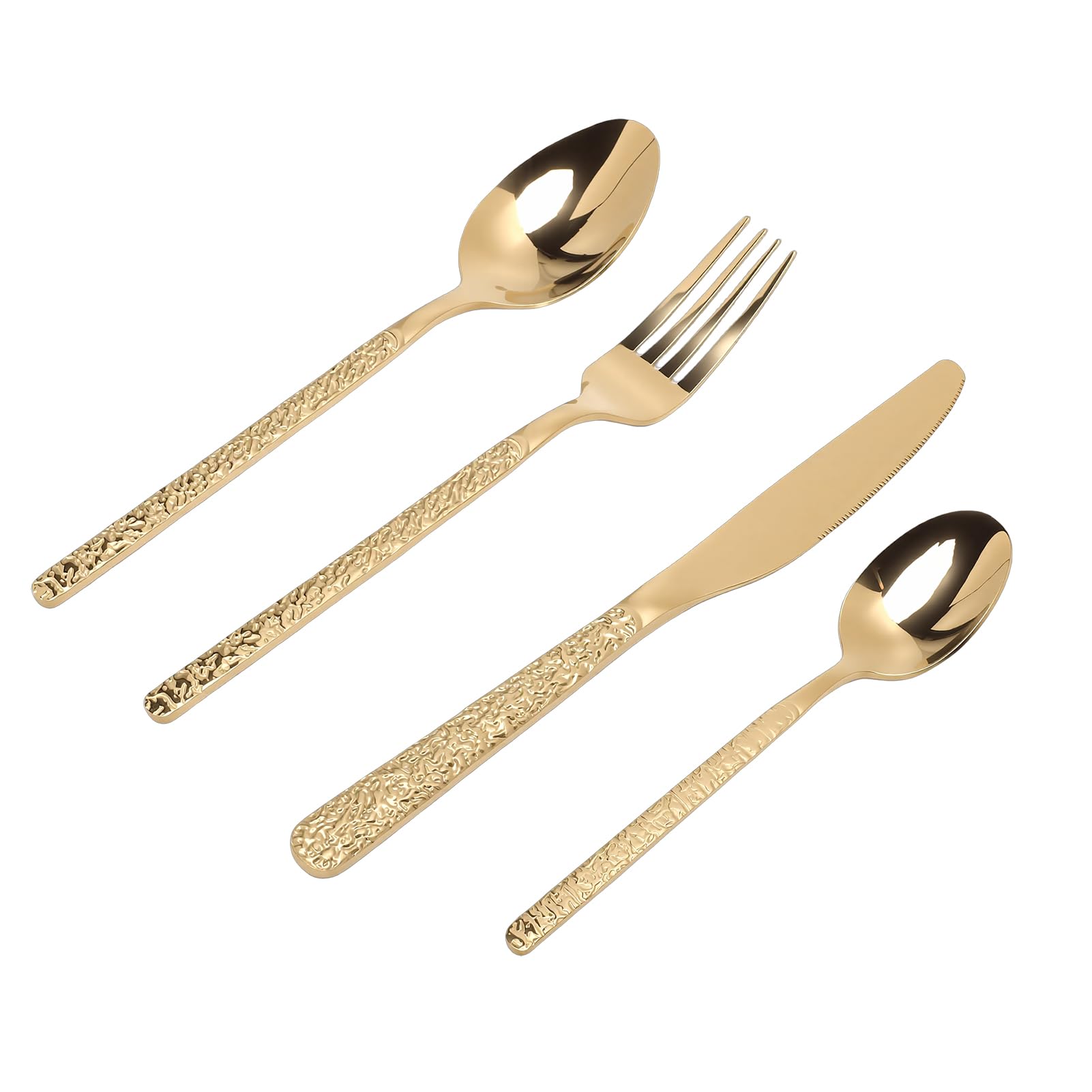 Fdit Juego de Cubiertos para 6 Personas, Juego de Cubiertos de Acero Inoxidable 18/10, de de Cena Pulidos de 24 Piezas para Bodas, Restaurantes, Uso en el Hogar de (Patrón De Piedra Oro)