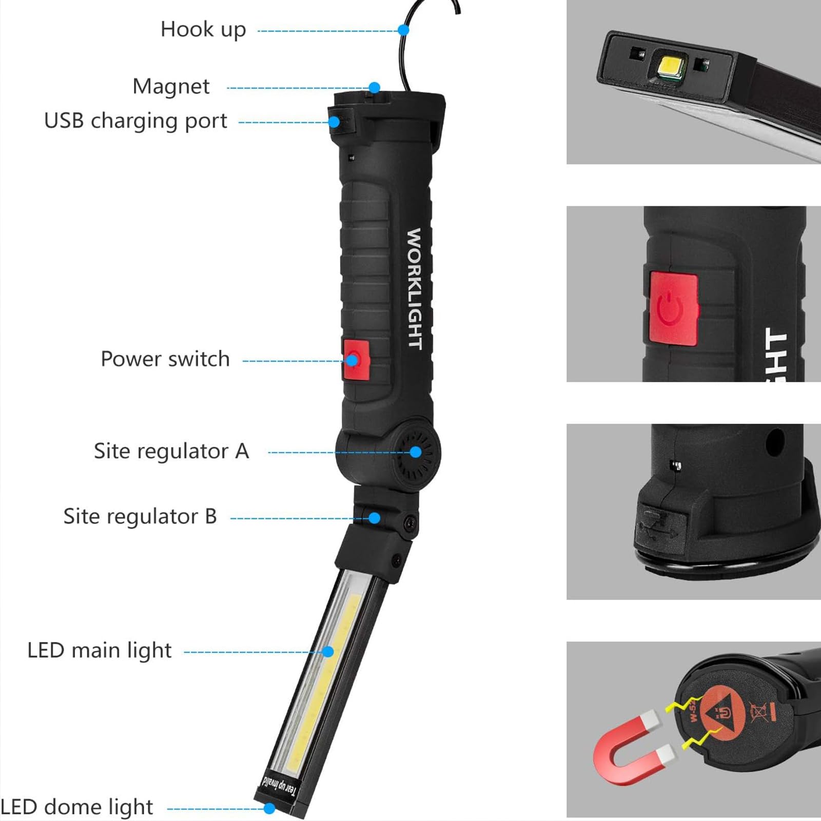 Gerbala Cadeaux D'outils pour Les Hommes, Lot de 2 Lampes de Travail à LED Rechargeables avec Base Magnétique, Rotation à 360 °, éclairage Polyvalent pour les Réparations, à L'extérieur