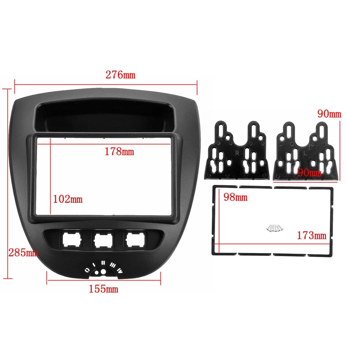 Kit Montage Autoradio 2 DIN Pour Toyota Aygo/Citroën C1/Peugeot 107 - Cadre Façade Noir ABS - Plug & Play