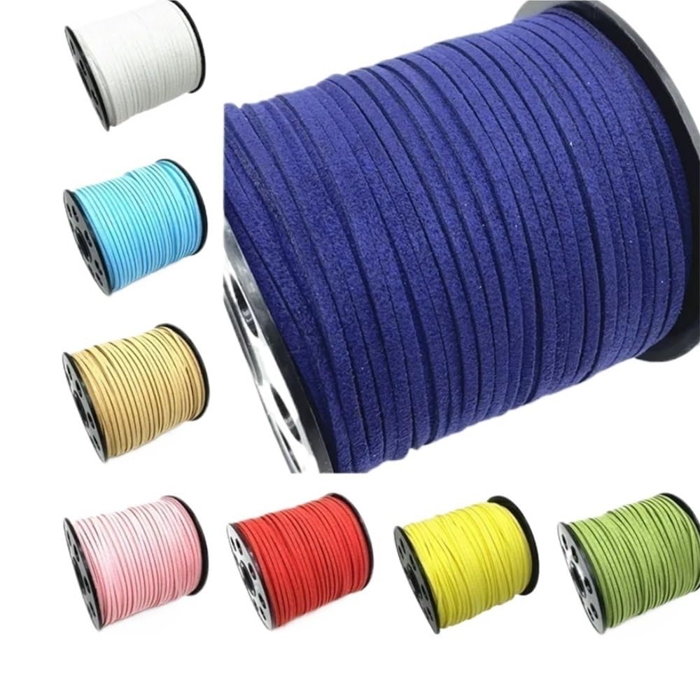 Flache Lederkordel, Geflochtene Kordel aus Wildlederimitat, 5 Yards, 3 mm, Mehrfarbig, for die Schmuckherstellung(Deep Pink)