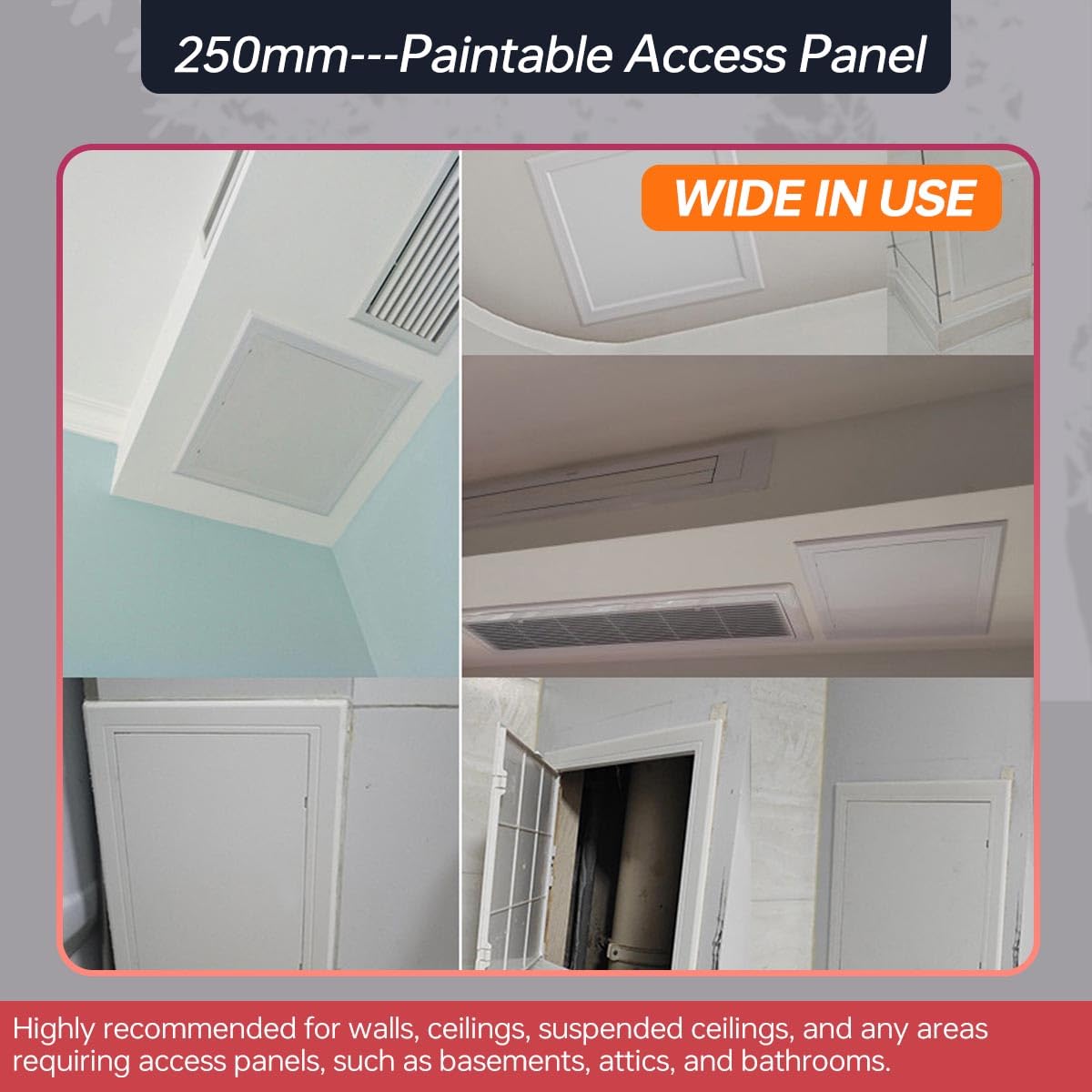 Puerta de acceso de 250 x 250 mm, puerta de inspección ABS, puerta blanca, solapa de apertura para puerta de inspección, tapa de caja de fusibles, gabinete, OD: 280 x 280 mm, paquete de 2