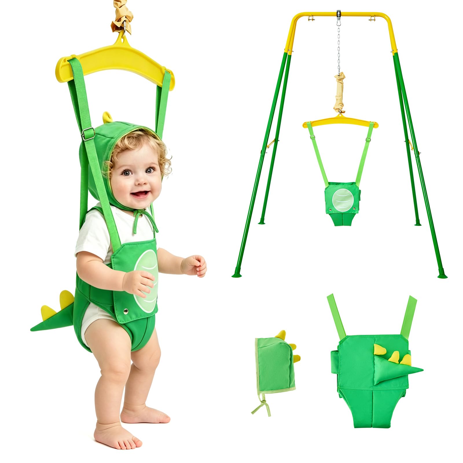 FUNLIO: saltador para bebés con soporte, de 6 a 24 meses; hamaca para bebés para jugar; saltador para niños pequeños, con cadena ajustable, fácil de montar y guardar (con soporte)