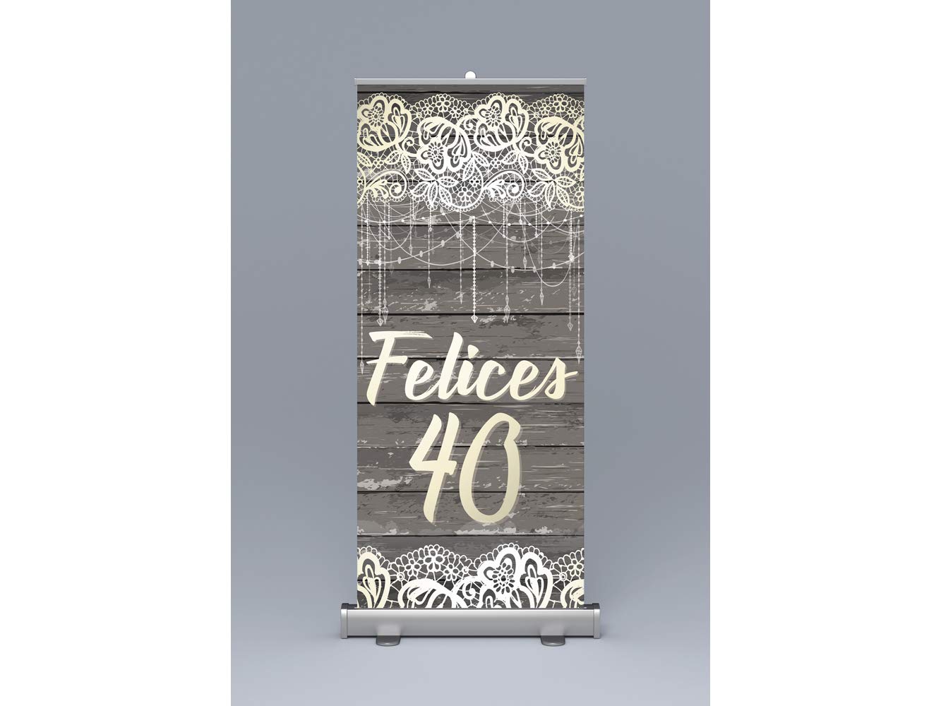 Oedim Photocall para Cumpleaños Felices 40 Estilo Roll up 100x200cm | Impresión Incluida Máxima Calidad de Impresión, Anti Curbing, antibalanceo | Rollup, Expositor publicitario enrrollable.