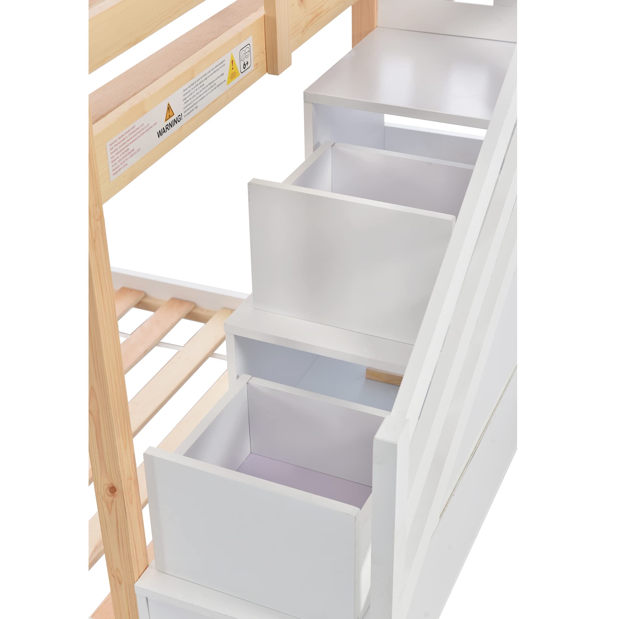 ZYLOYAL10 Kinderbett Baumhaus mit Speicherung und Rausfallschutz 90 x 200 cm, Hochbett für Kinder– 2X Lattenrost (Natur)
