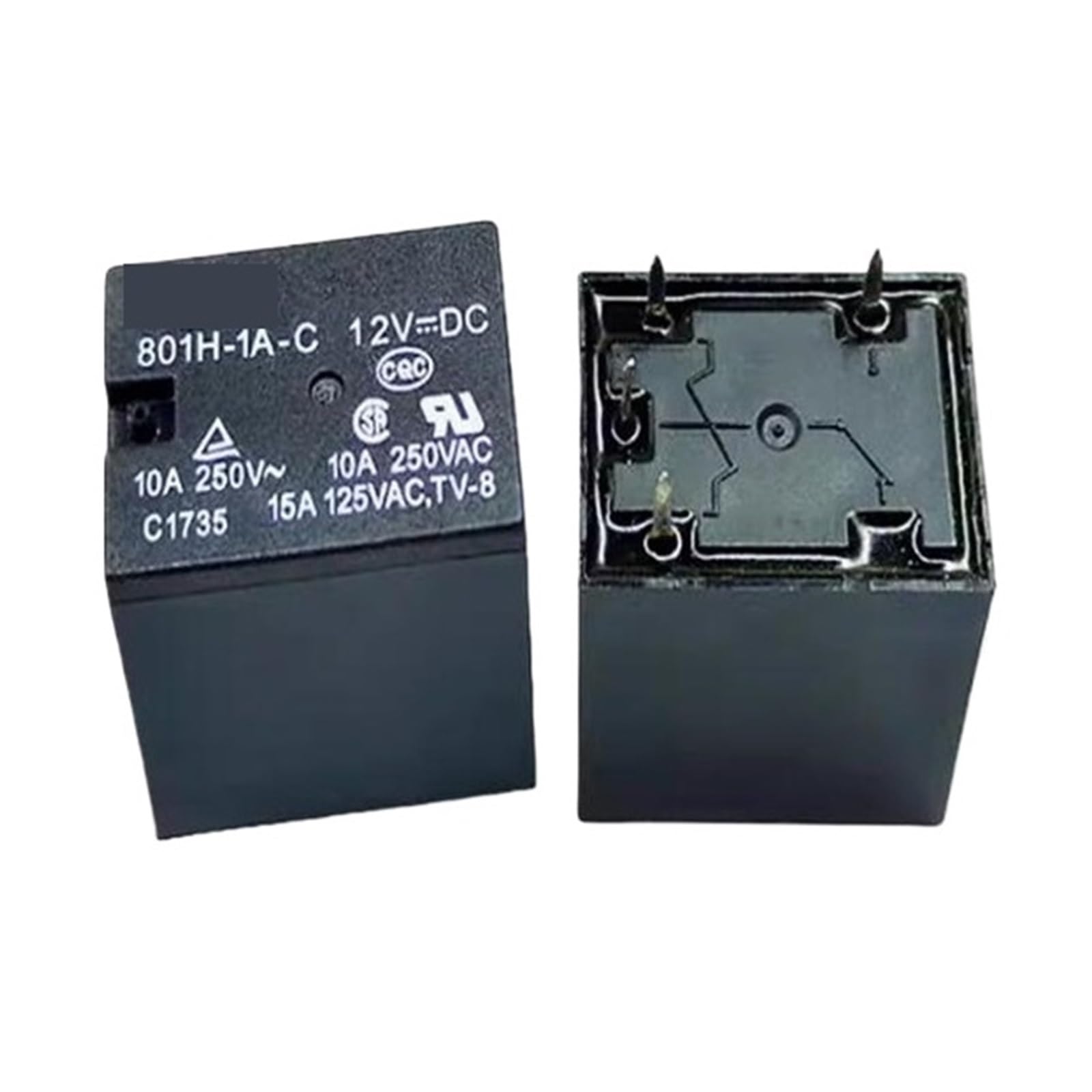 Relé 801H-1A-C 12V con capacidad de 10A y 4 PIN para montaje sobre circuito impreso PCB