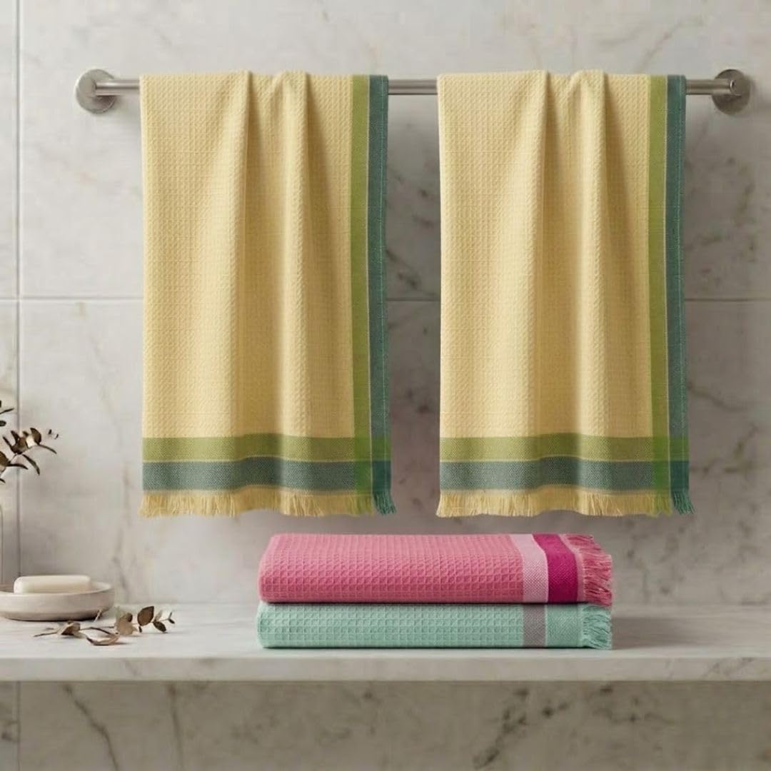 Athom Living 100% Cotton Bath Towels Pack of 4, Ultra Soft, Highly Absorbent, Quick Dry, Multicolour Large Size Towels for Everyday Use, Ideal for Home, Gym, and Travel