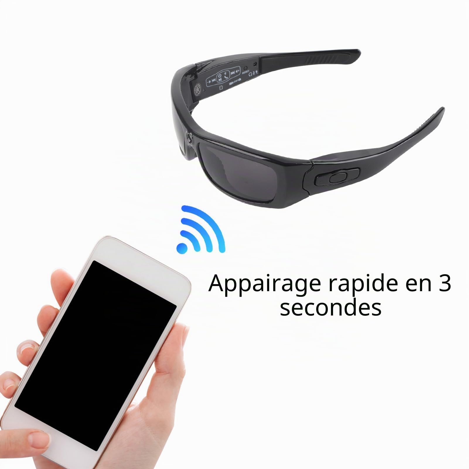 Tonysa Lunettes de soleil intelligentes, écouteurs avec appareil photo, verres polarisés 1080p, mains libres, connectées à l'ordinateur, fonction OTG, pour la conduite et les voyages