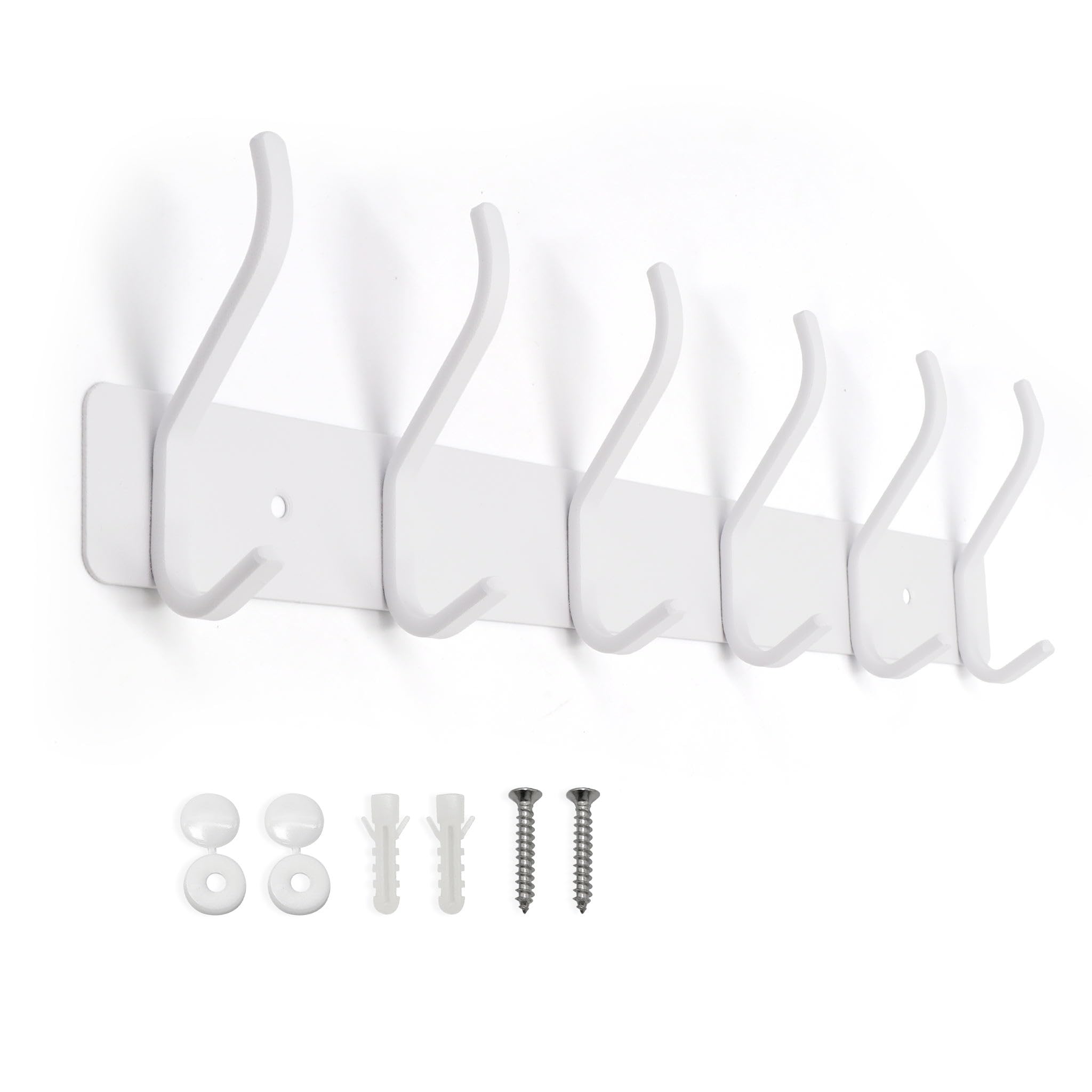 AJLTPA Coat Hooks Wall Mounted, Heavy Duty Coat Rack, 6 Double Hooks Metal Coat Rail, Matte White Coat Pegs for Hanging Clothes, Hat, Bags, Towels, Space Saving Organizer for Modern Home