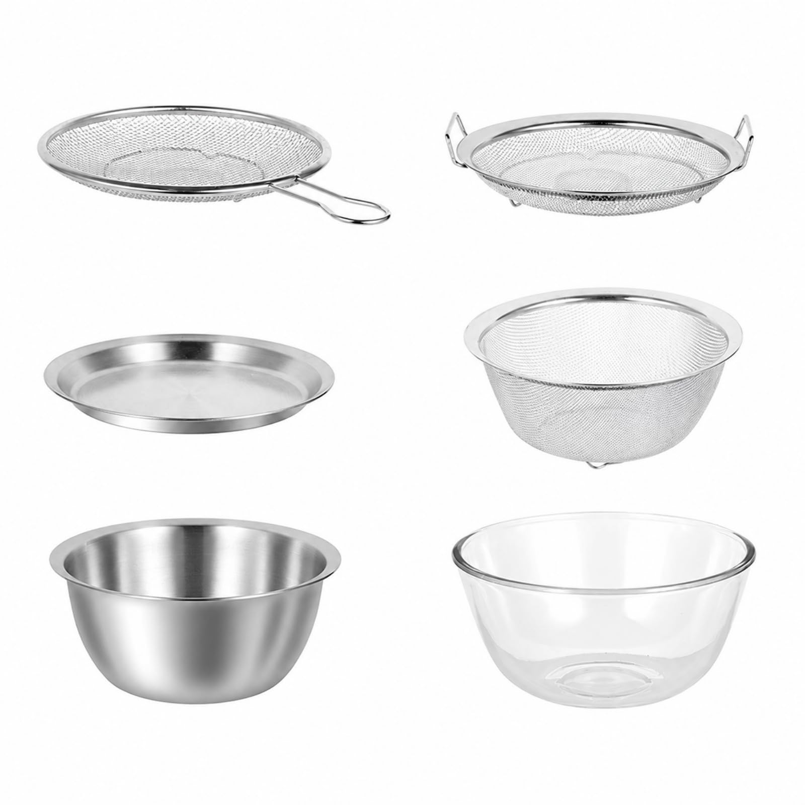 6 Pezzi Set da in Acciaio Acciaio Inossidabile Borosilicato Compatto Set da Impilabile con Cestino Drenante Salvaspazio Scolapasta