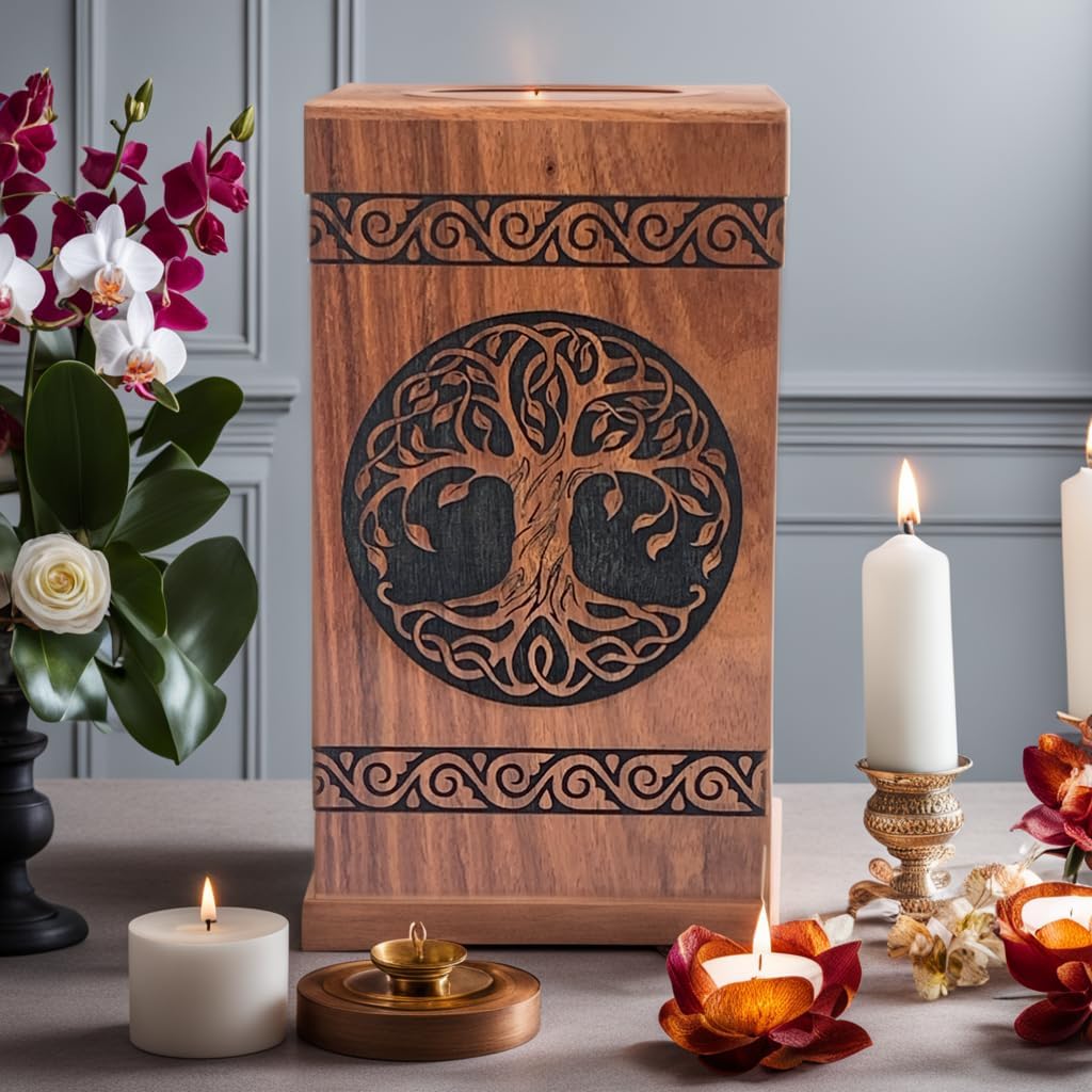 Wooden Urns for Adult Ashes Cremation Urns Wooden Urn Box for Human Ashes Tree of Life Urns for Human Ashes Adult