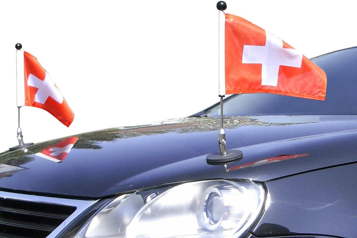 Pair Magnetic Bonnet Car Flag Diplomat-1 Switzerland