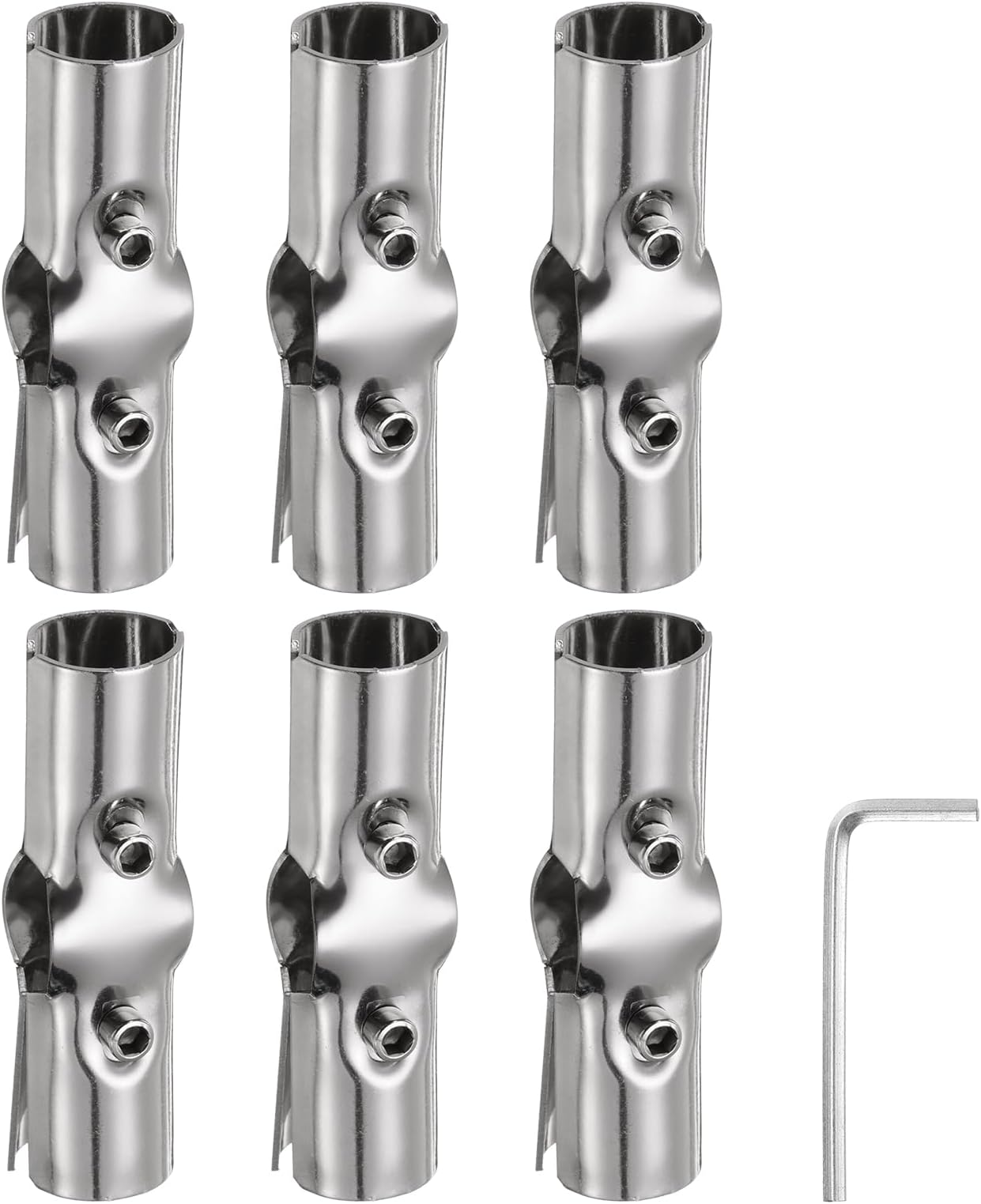 uxcell 6Pcs 180 Degree Structural Pipe Connectors 3 Way End Rails Clamp with Wrench Stainless Steel Corner Pipe Fittings for DIY Shelf Garden Support 1" Fit Pipe Dia, Silvery