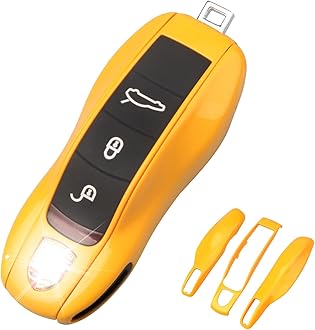 QBUC for Porsche Key Fob Cover,3-Piece Painted Key Shell Compatible with Porsche Cayenne Panamera Macan Cayman (Yellow)