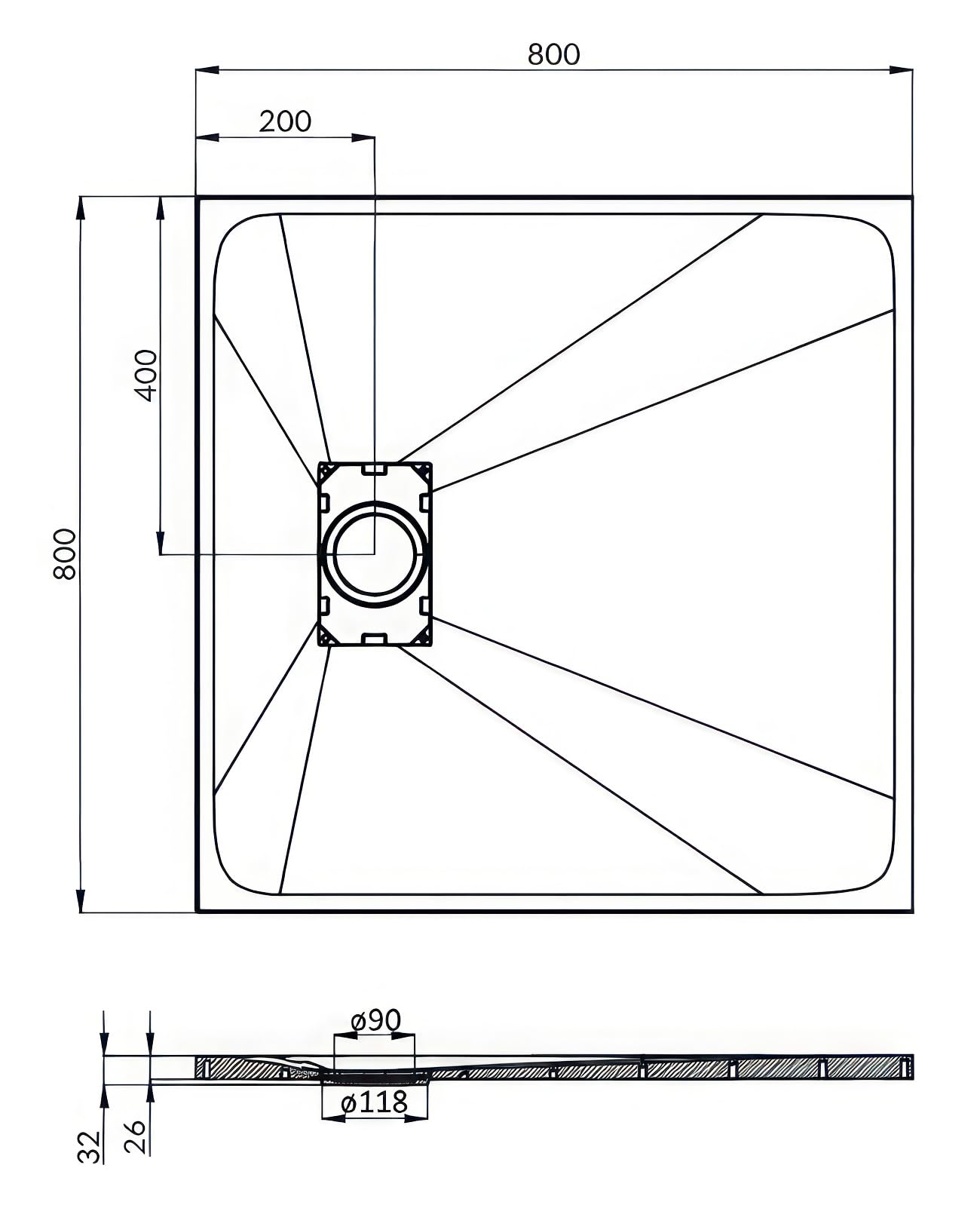 BADLAND Komplettes Set - Duschkabine HELA Schwarz/Chrom + Duschwanne VIDAR 80-90x80-90 193cm - Quadratisch Duschabtrennung Transparent Nano Glas 6 mm, Duschtasse Schwarz/Weiß Steinoptik SMC mit Ablauf