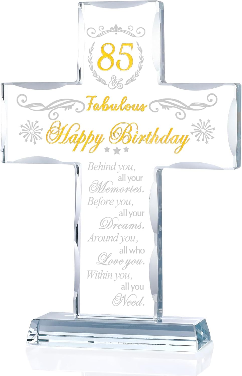 85th Birthday Gifts for Women, Glass Cross Stand Engraved with Happy 85 and Fabulous Religious Gifts for Mom Grandma, Birthday Presents Ideas for 85 Years Old Men Friends Sister