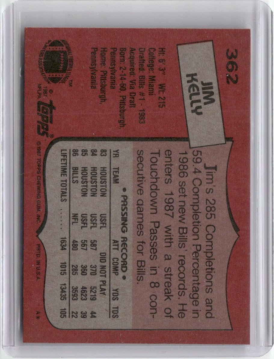 Vintage 1987 Topps Jim Kelly #362 Rookie RC Football Card