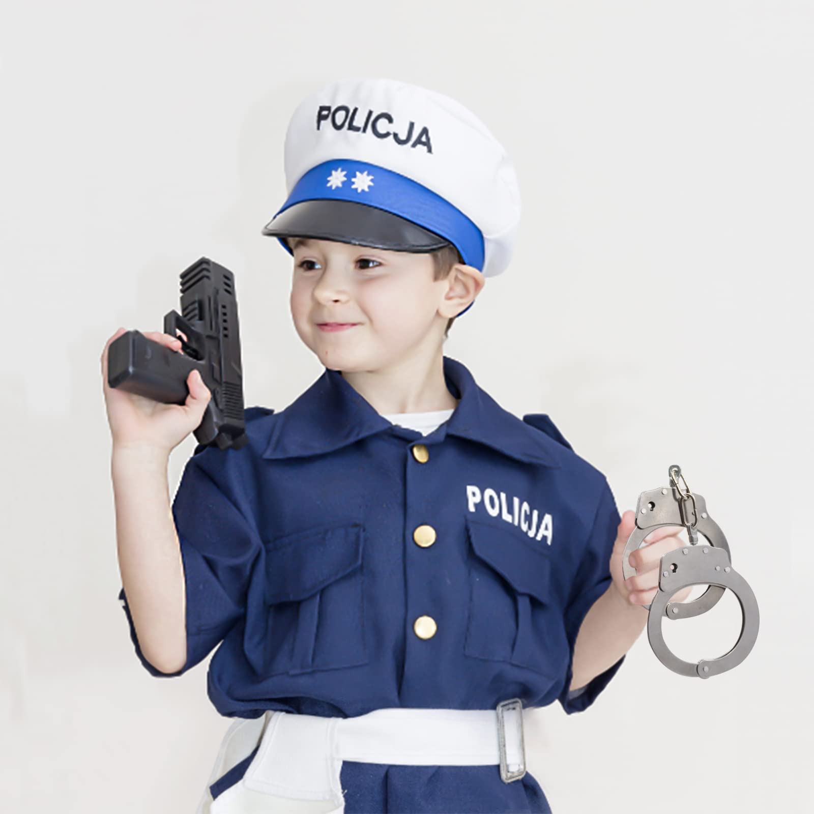 Metalowe kajdanki policyjne dla dzieci z kluczem, kajdanki odpowiednie do gier, na karnawał, imprezy policyjne lub akcesoria do kostiumu karnawałowego (srebrny, model M)