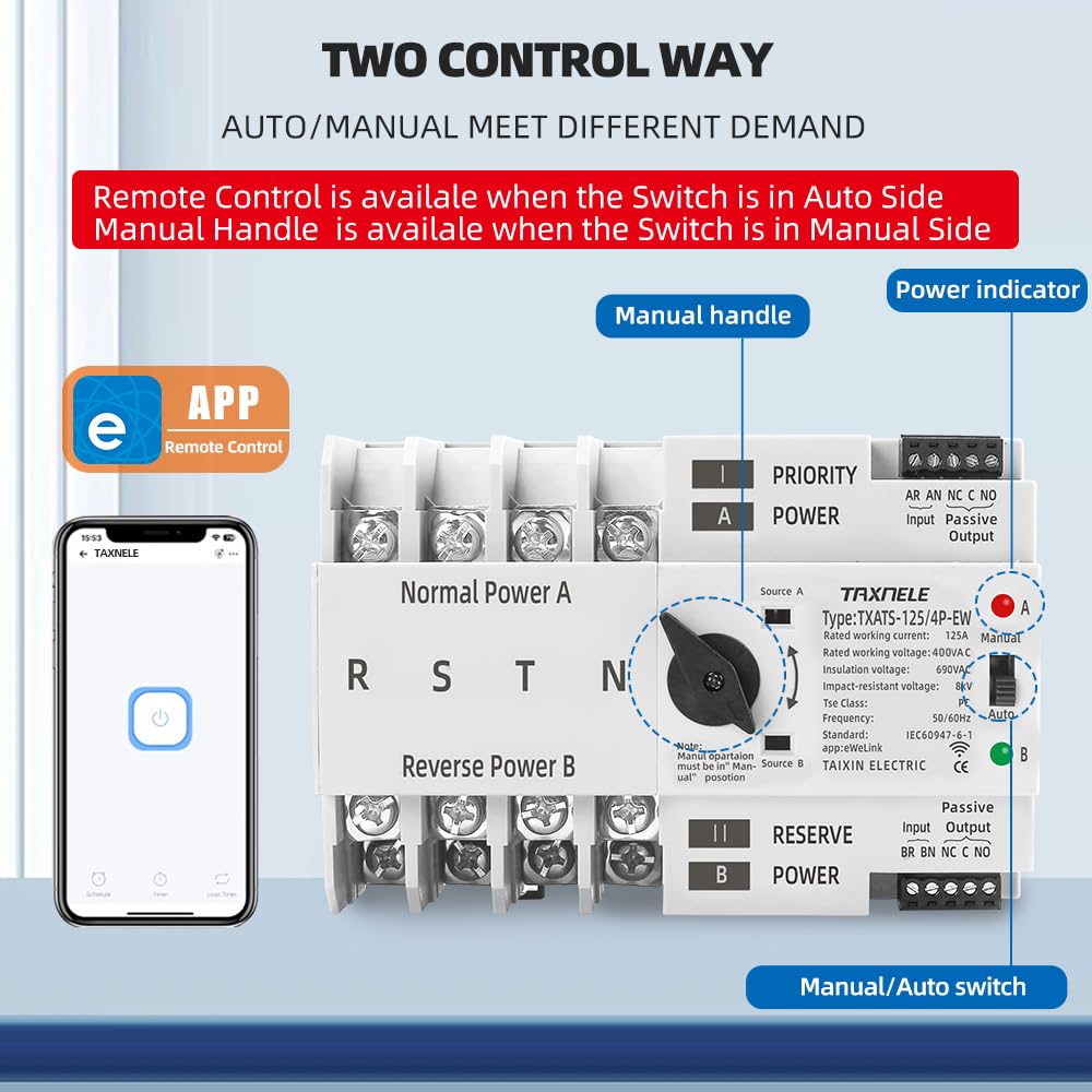 eWeLink WiFi Smart Remote Control 2P 3P 4P 125 A AC 230V ATS Podwójny zasilacz automatyczny przełącznik przełącznika zasilania bez przerwy (4P)