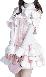 [ＸＨＳＵＫＡＤＯ] オープンショルダー レディース ワンピース ケープ風 ロリータ 肩出し 夢かわいい フランチガーリー 森ガール リボン もこもこ フリル レース ポンポンつき Lolita 地雷系 量産型 ガールズ 女の子 学生 春 夏 秋