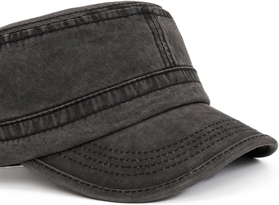 Malaxlx Military Cadet Army Cap for Men Women – Washed Cotton Vintage Adjustable Flat Top Hat - Image 5
