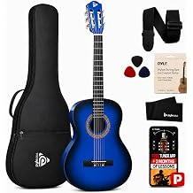 Pyle 36-Inch Beginner Classical Acoustic Guitar Kit, 3/4 Size Junior Nylon String Guitar for Kids and Adults, Includes Gig Bag, Strap, Spare Strings, Picks, Cleaning Cloth, 18 Frets, Blue Burst