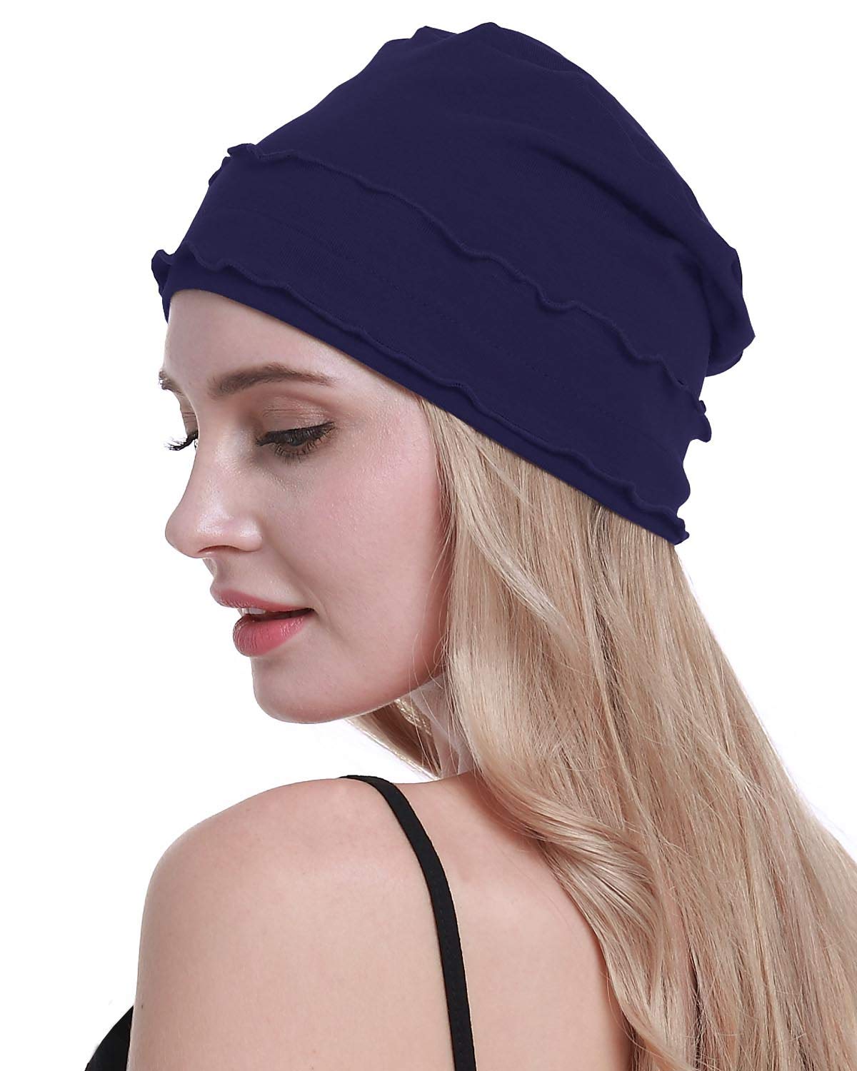 osvyo Chemo Headwear Turban Cap for Women - Cancer Beanie Hair Loss Sealed Packaging Denim Blue