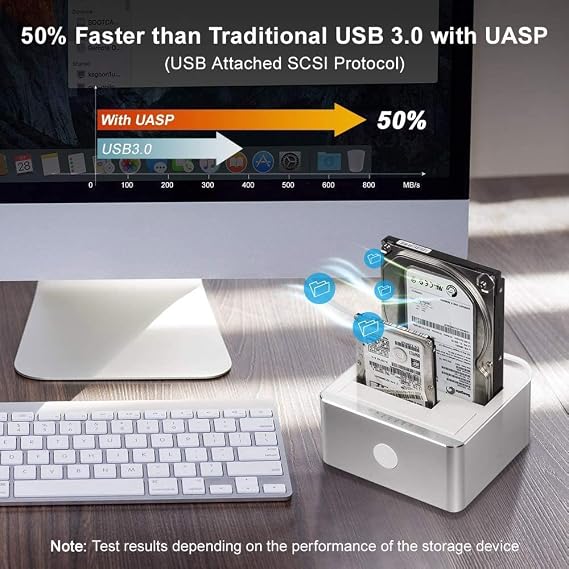 Alxum USB 3.0 to SATA Hard Drive Docking Station for 2.5 or 3.5 inches HDD/SSD, SATA I/II/III Hard Drive Duplicator Dock, Support 2X 18TB Drives & UASP with Offline Clone Function, Aluminum Silver