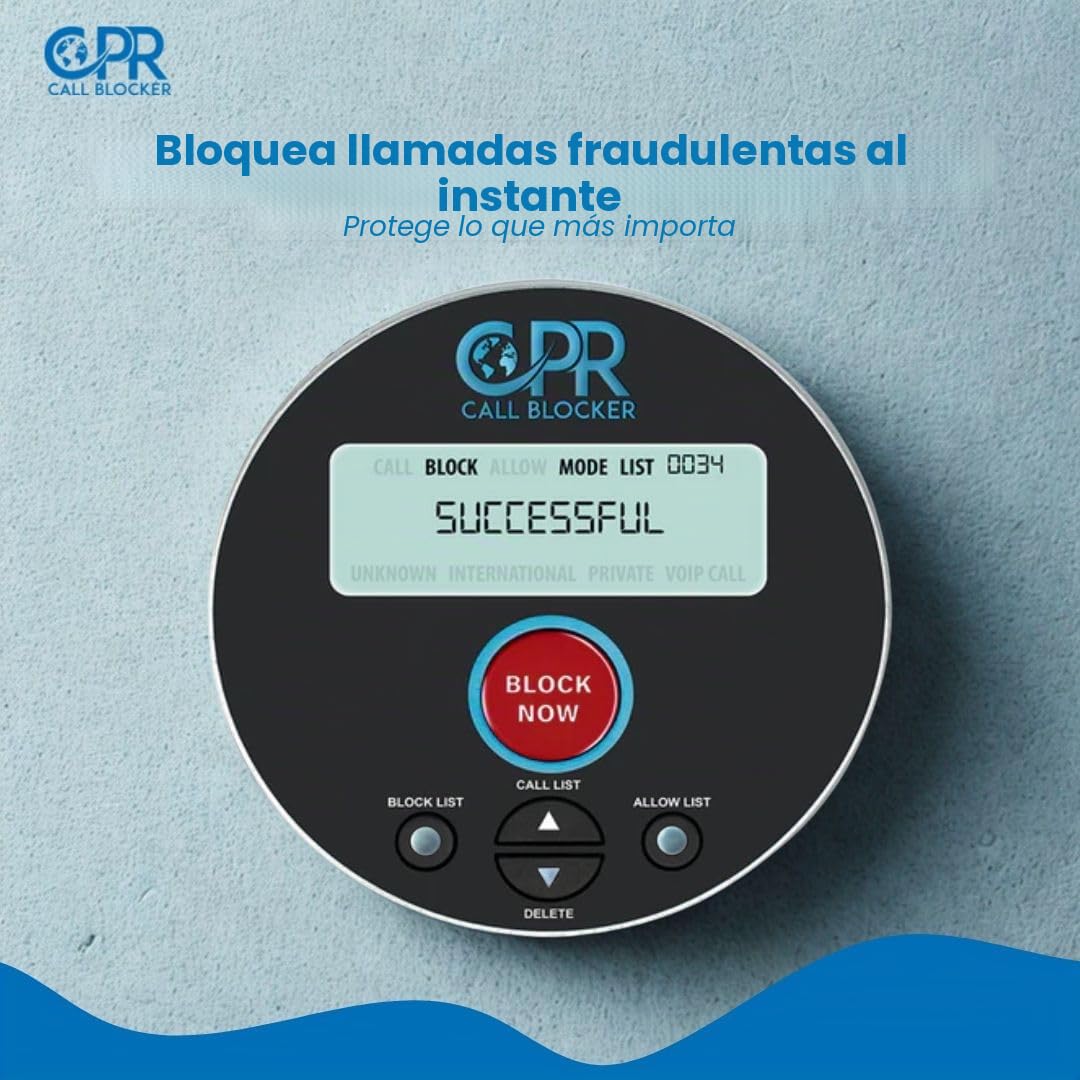 CPR V10000 - Bloqueador de Llamadas no deseadas para teléfonos fijos - Capacidad: 10.000 números preprogramados + 2.000 con Solo Pulsar un botón - Fácil instalación