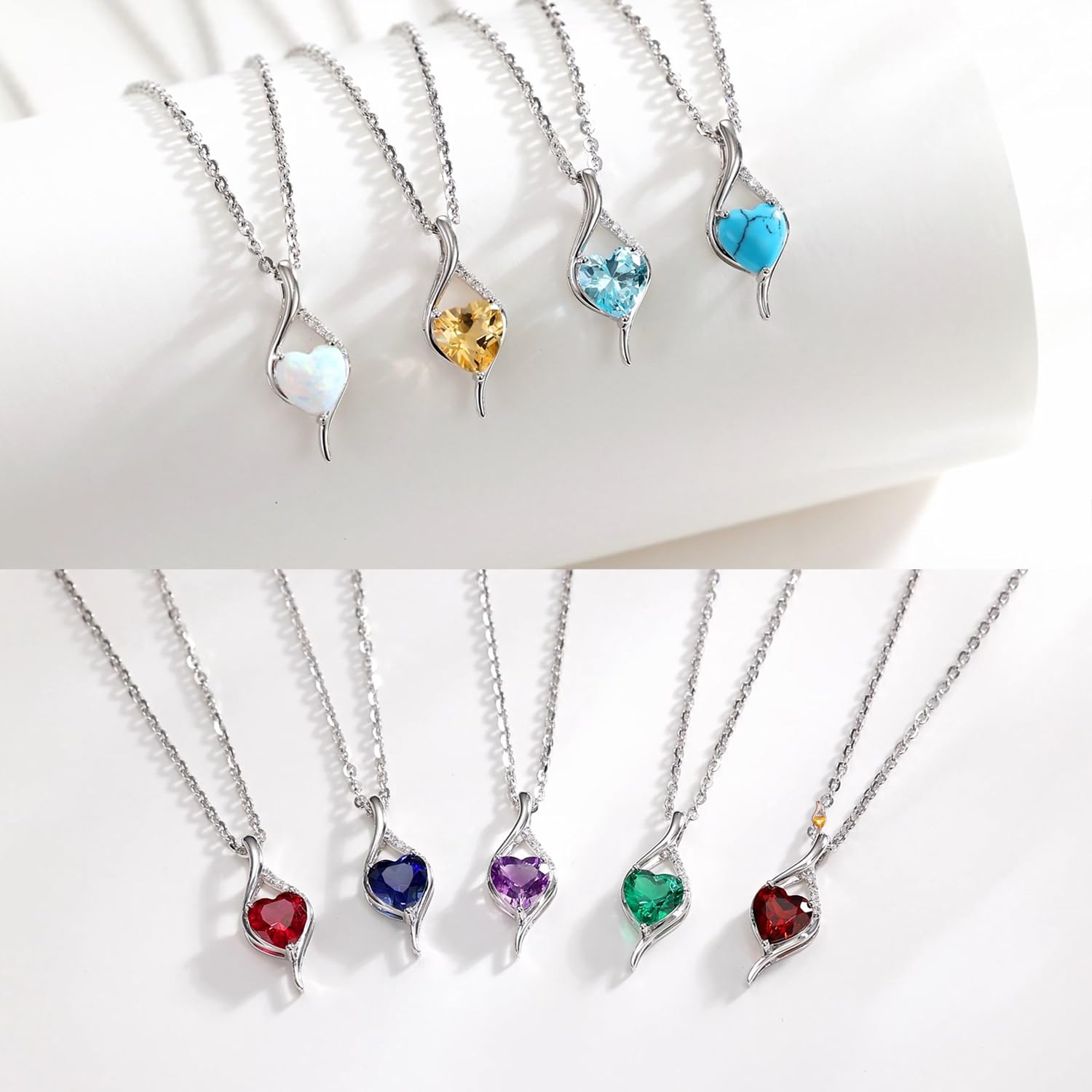FANCIME 14K Solid White Gold Birthstone Necklace Genuine or Created 6mm Heart Gemstone Pendant with Lab Grow Diamonds Sterling Silver Chain Fine Jewelry Anniversary Birthday Gifts for Women 16" + 2": June-Moonstone