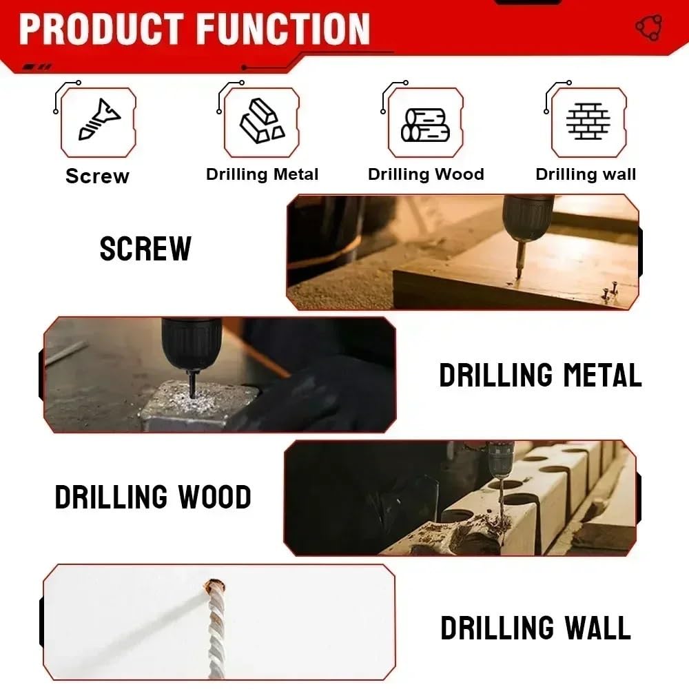 Taladro percutor sin escobillas de 1000W y 450NM, taladro de impacto de 25 + 3 pares, destornillador eléctrico inalámbrico de 3 funciones, herramienta eléctrica apta for batería Makita de 18v(Without