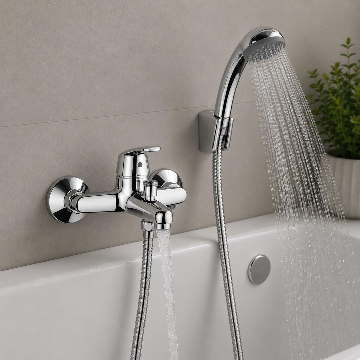 Yellowshop - Miscelatore bagno completo rubinetteria Ofelia lavabo bidet vasca e doccia incasso ed esterno in ottone cromato flessibile inox piletta Made in Italy (Gruppo vasca)