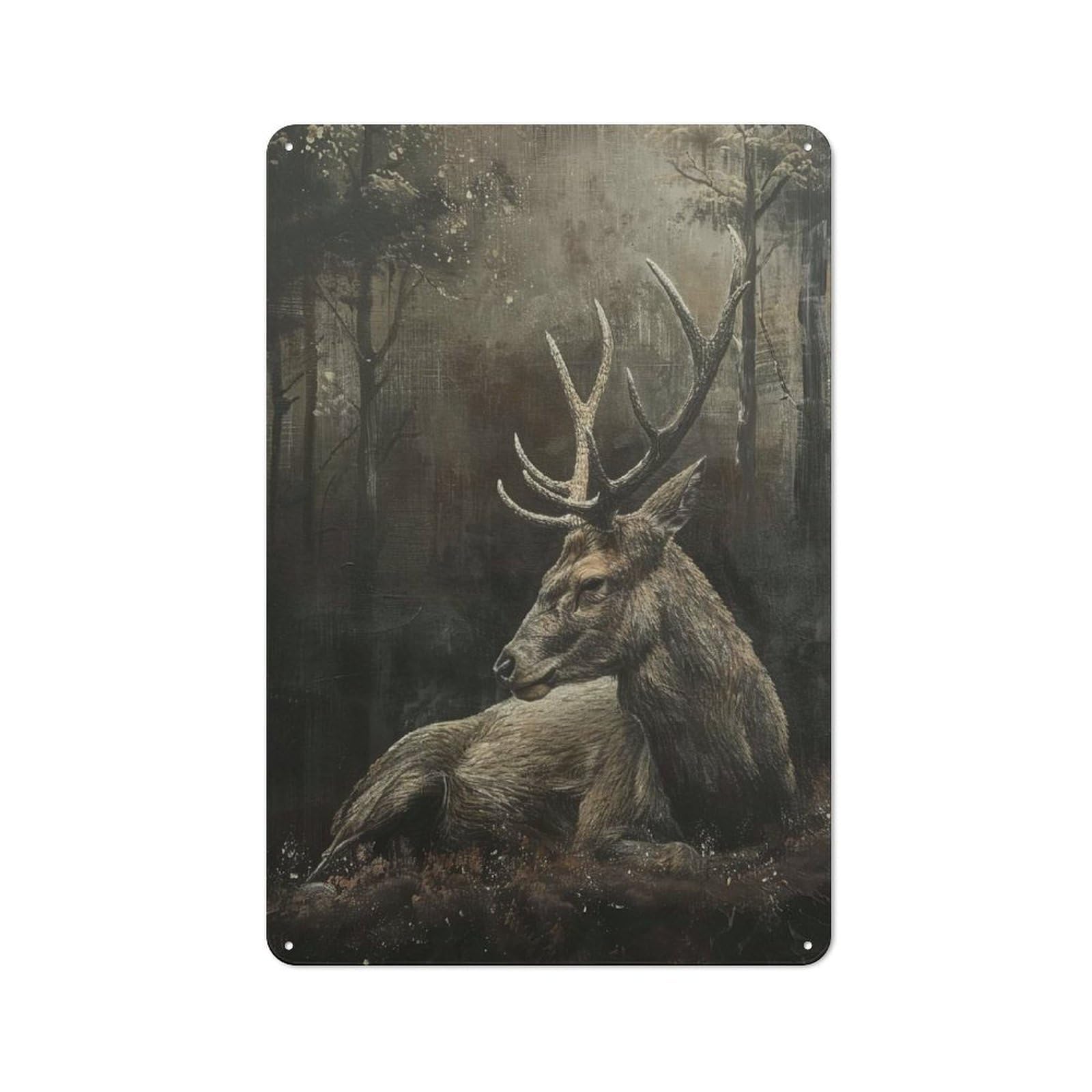 Junmoney Style Stag In Mystical Forest Rustic Metal Wall Decor 30X20cm, Garden Room Metal Sign For Patio Bar, Workshop, Shed Or Kitchen