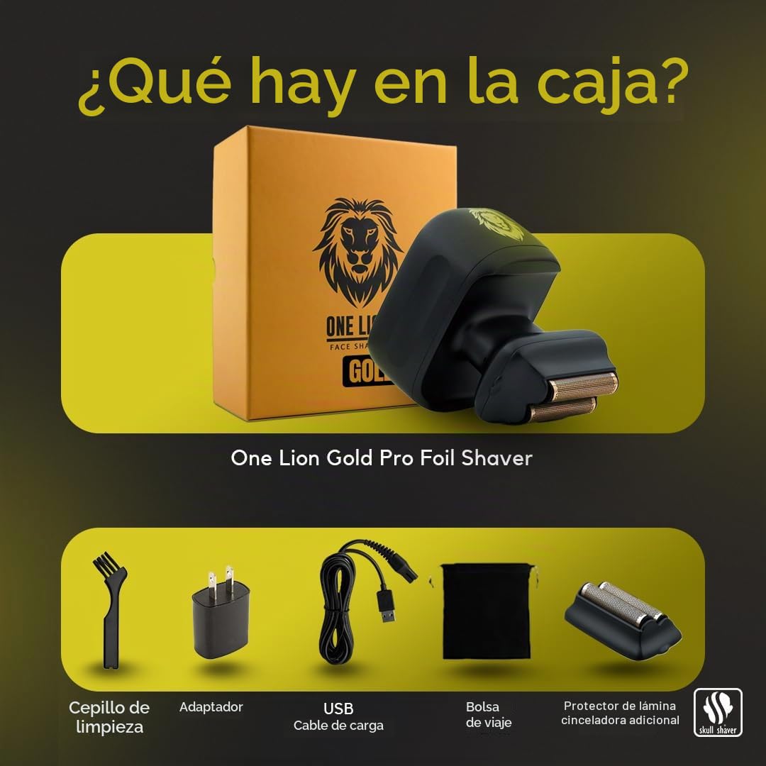 Skull Shaver One Lion PRO Afeitadora Facial para Hombres - Afeitadora Eléctrica con Doble Lámina Escalonada - Oro