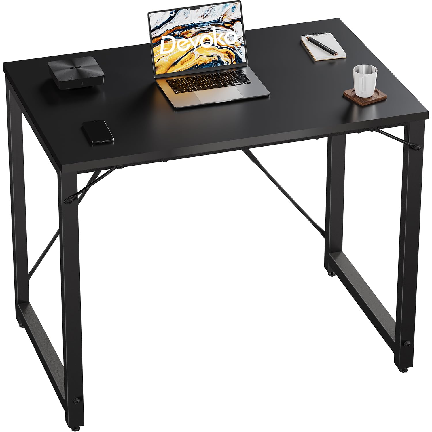Devoko Scrivania per Computer 80 x 50 x 75 cm, Scrivania Piccola, Scrivania PC da Ufficio, Scrivania salvaspazio per Studio, Camera da Letto,Stile Industriale, Struttura in Metallo, Nero