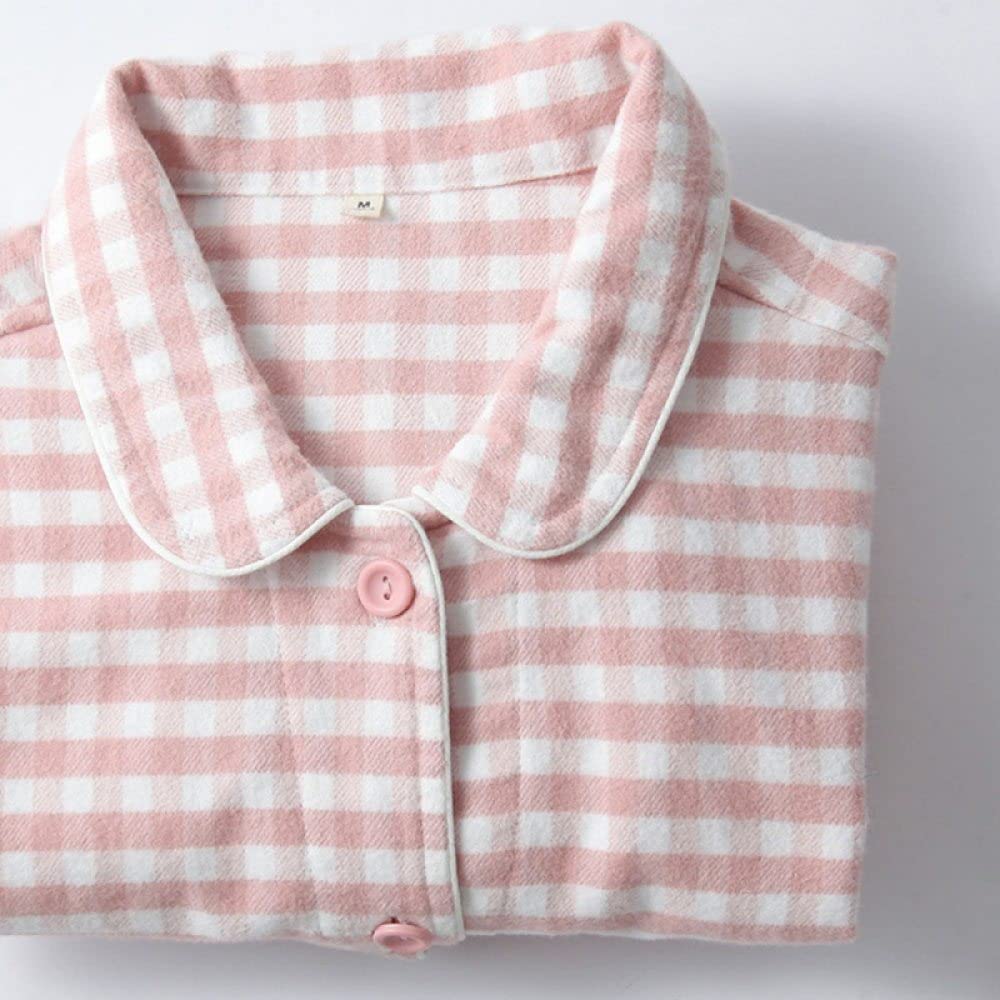 Pigiama Donna Corto - Semplice Pigiama in Cotone Scozzese Rosa Pigiama Spazzolato Set Casual Manica Lunga da Donna Pigiama Top & Pantaloni Abbigliamento da Notte Accogliente Loungewear