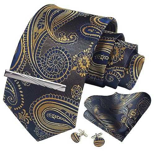 Image of Paisley Floral Mens Tie Formal Necktie Pocket Squares Ties Clips Cufflinks Classic for Men Set