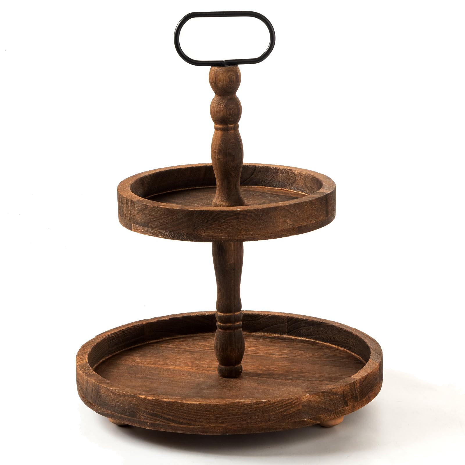 Hanobe Two Tiered Tray Stand: Farhouse 2 Tier Decorative Tray Brown - View #6