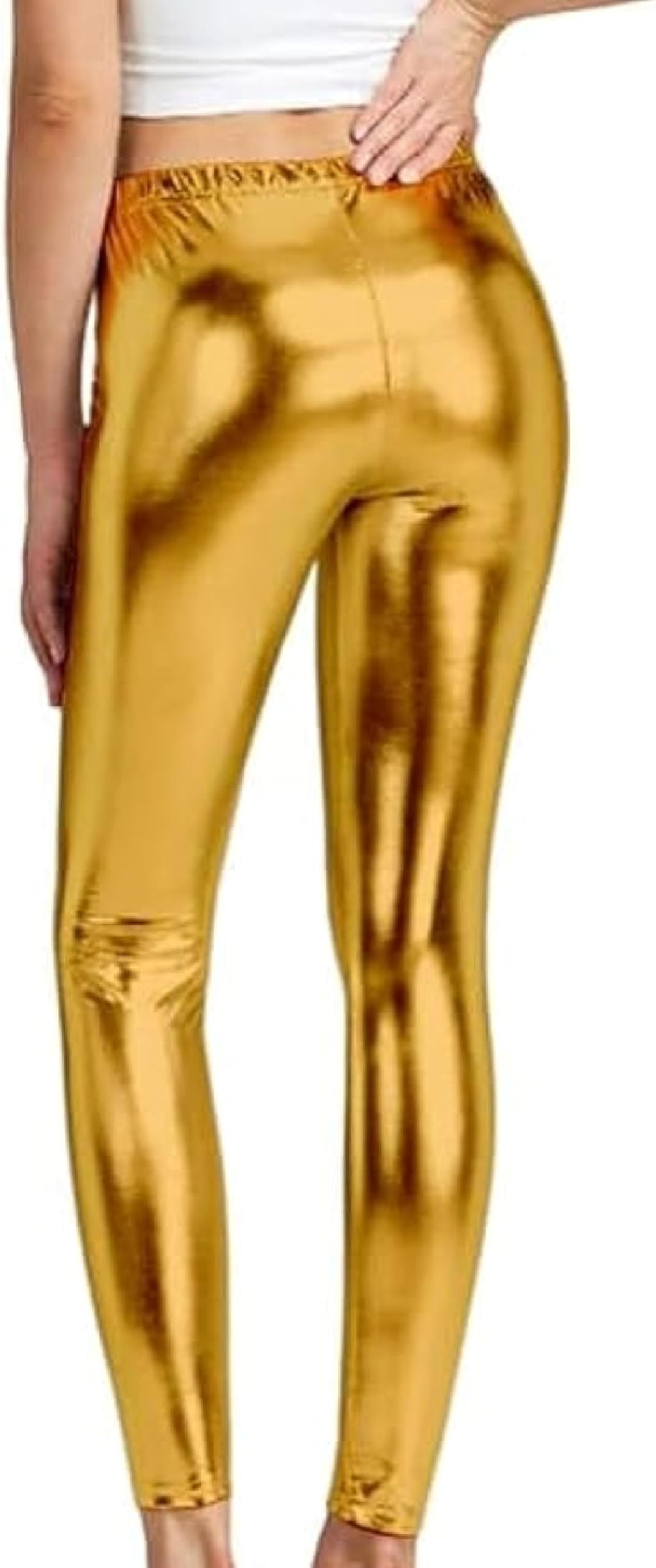 Leggings metallizzati lucidi per bambini, effetto bagnato, danza, feste, sport, senza piedi, pantaloni a lunghezza intera, tinta unita