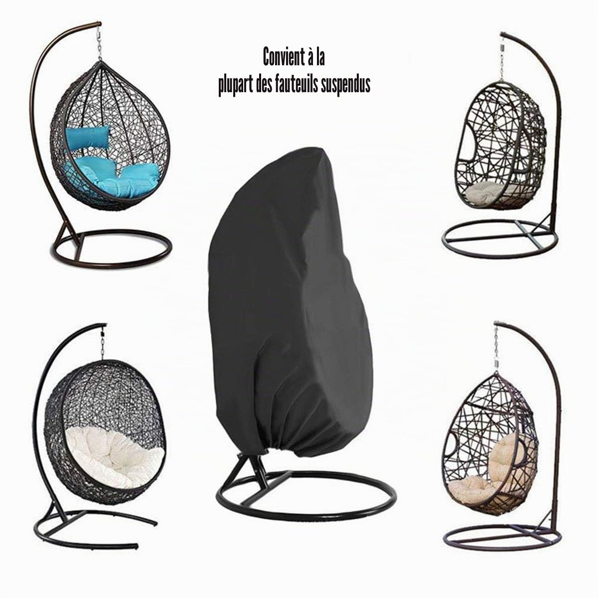 Housse de chaise à suspendre pour patio - Imperméable en tissu Oxford 210D avec doublure en PVC - Housse de chaise pour balancelle - Housse de chaise en forme d'œuf pour véranda avec sac de