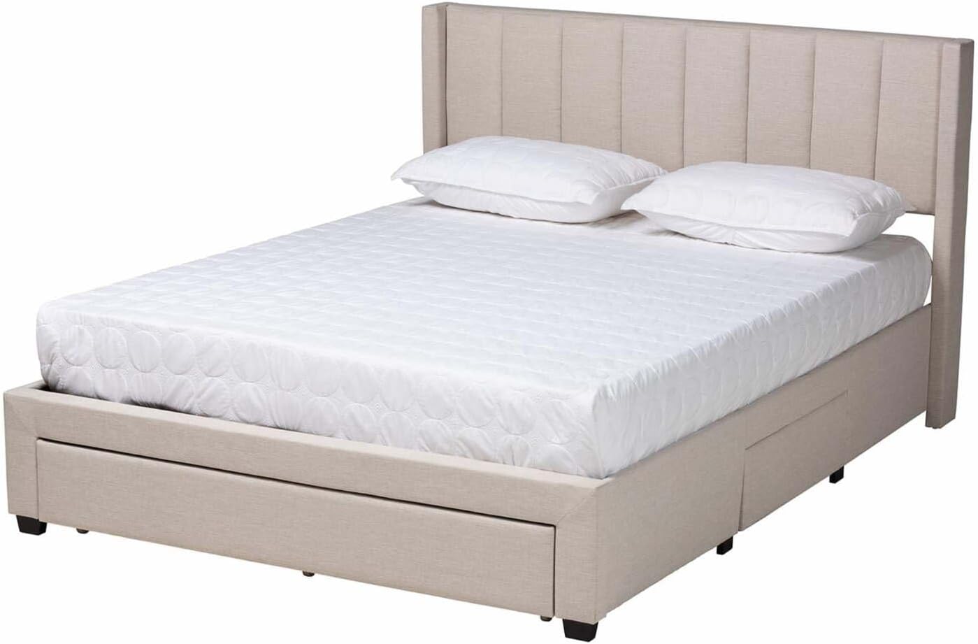 Baxton Studio Coronado Beige Fabric Queen Size 3-Drawer Storage Platform Bed