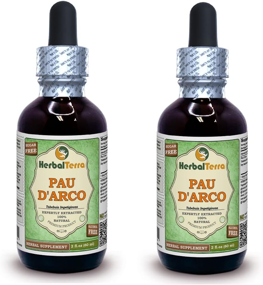 PAU d'arco (Tabebuia Impetiginosa) Glycerite, Dried Bark Alcohol-Free Liquid Extract (Brand Name: HerbalTerra, Proudly Made in USA) 20x4 fl.oz (20x120 ml)
