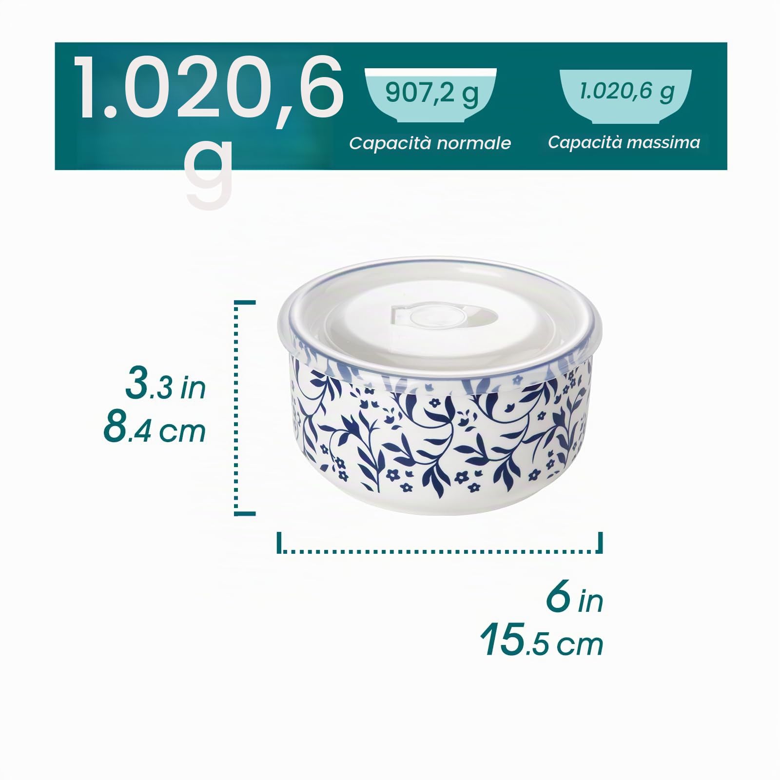 vancasso SELENE - Set di 4 Contenitori per Alimenti, Lunch Box in Ceramica, Contenitori per la Cucina, Ideali per Cereali, Insalate, Ramen, Utilizzabili in Microonde e Congelatore - Bianco e Blu